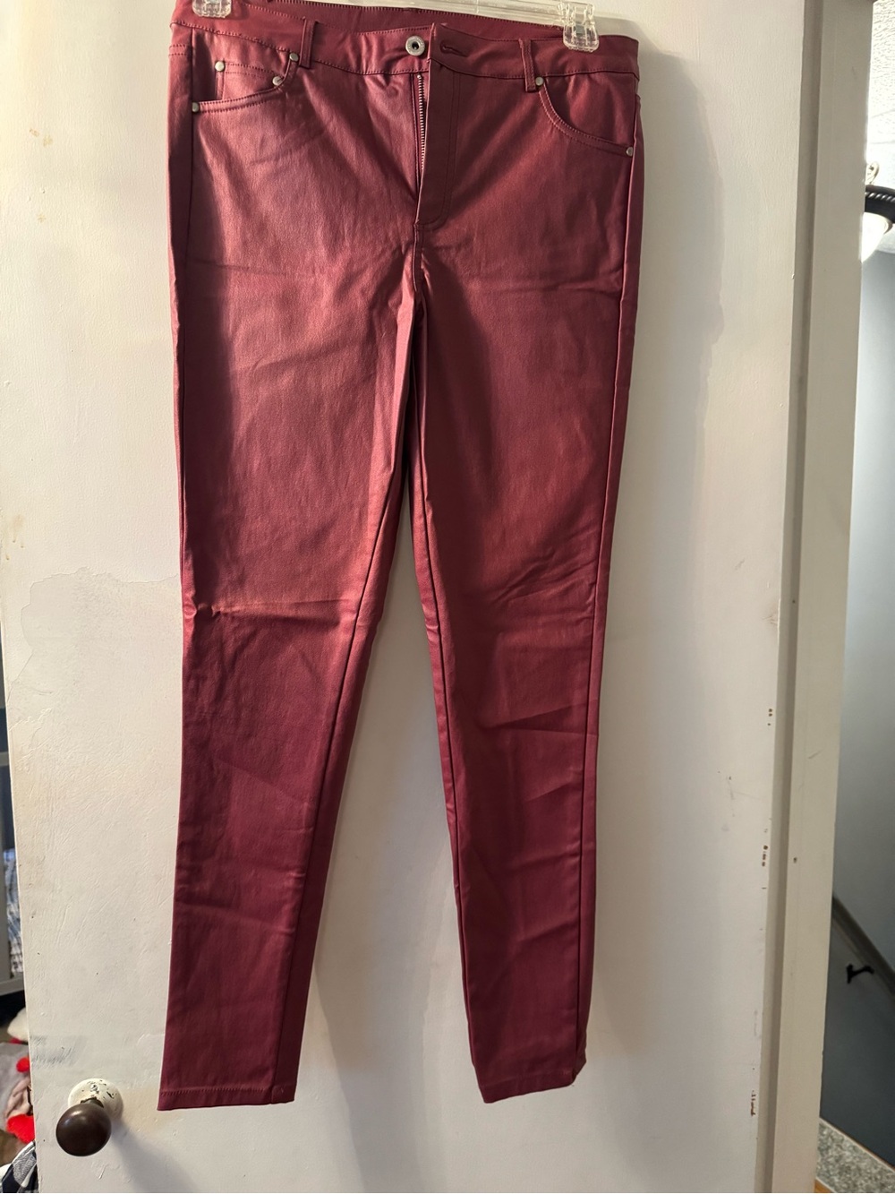 Faux Leather Skinny Pants in Deep Wine Red